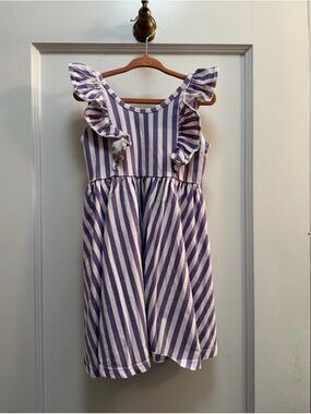 Monica + Andy Striped Ruffle Purple and White Dress